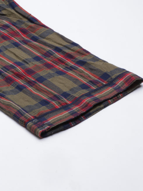 Olive Checked Pure Cotton Sleepsuit